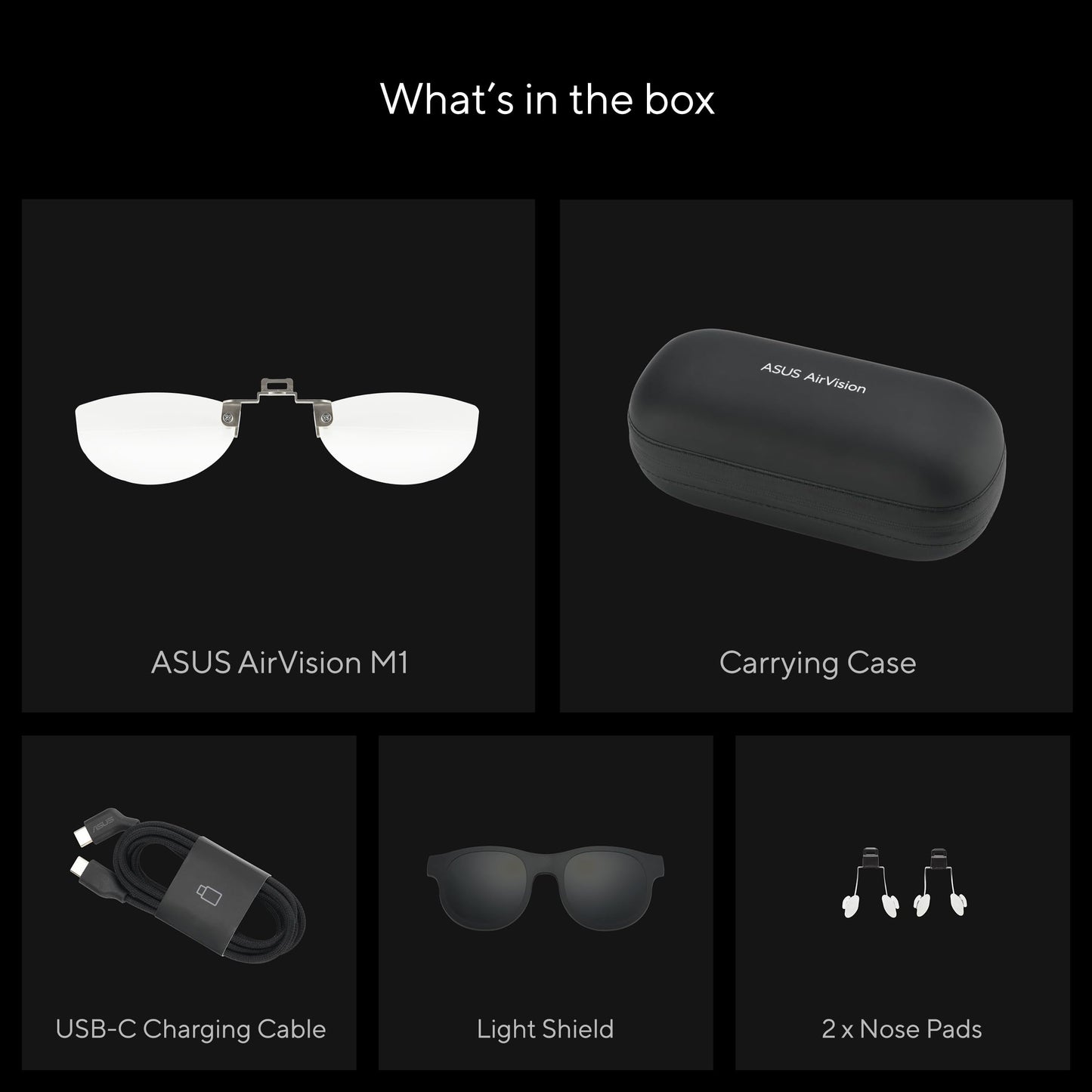 ASUS AirVision M1 Smart AR Glasses - 100" Micro-OLED Wearable Display, 1100 nits, Multi-Screen, Speakers, USB-C, Magnetic Shade, Designed for ROG Ally/Steam Deck/PC/iPhone 16/15/Android/Mac/Tablet