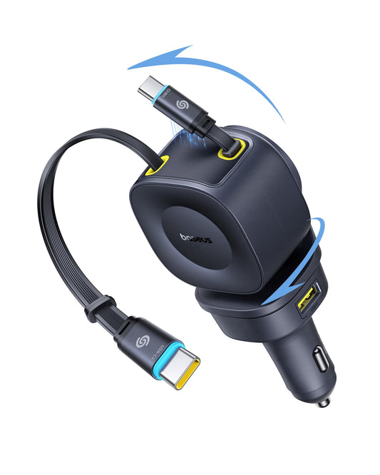 Baseus 163W Retractable Car Charger USB C Fast Charging, PrimeTrip VR2 Max 4 in 1 Fast Car Charger with Dual Retractable USB C Cable for iPhone 16 15 14 Pro Max, Samsung Galaxy S25 Ultra, Android