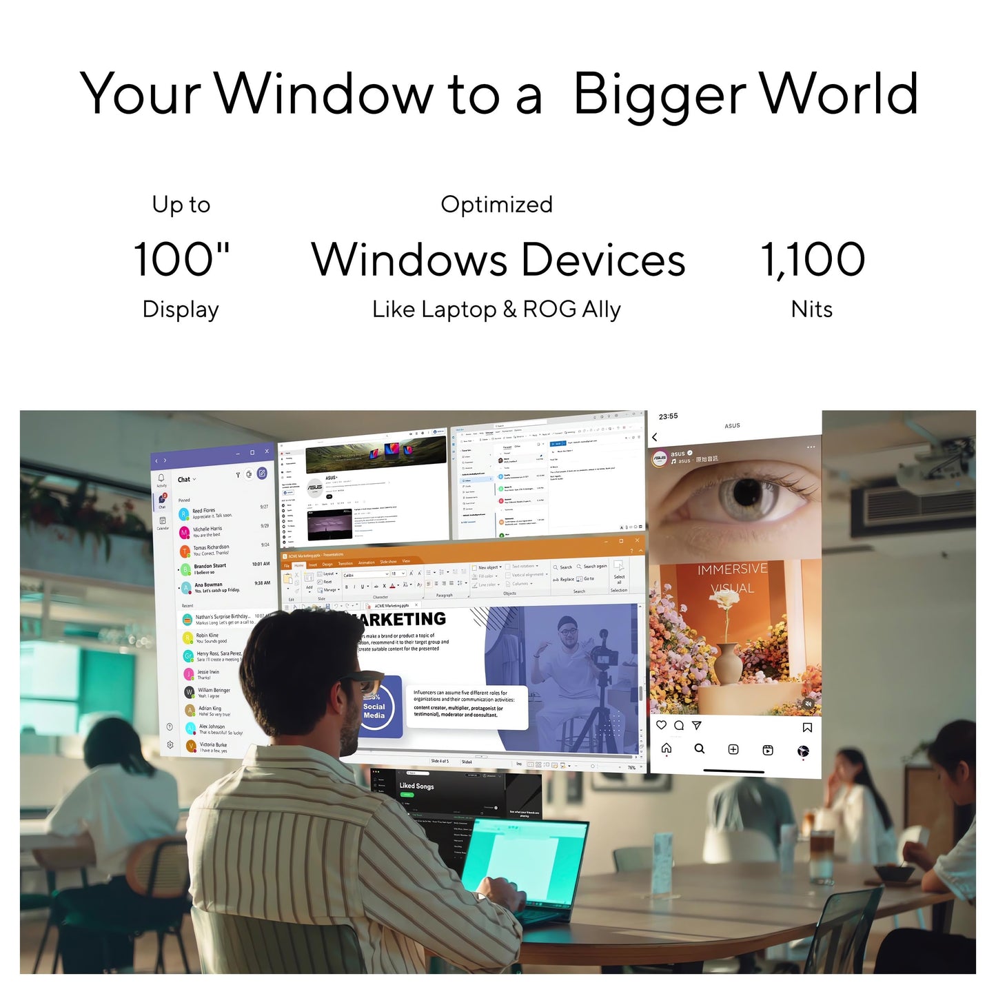 ASUS AirVision M1 Smart AR Glasses - 100" Micro-OLED Wearable Display, 1100 nits, Multi-Screen, Speakers, USB-C, Magnetic Shade, Designed for ROG Ally/Steam Deck/PC/iPhone 16/15/Android/Mac/Tablet