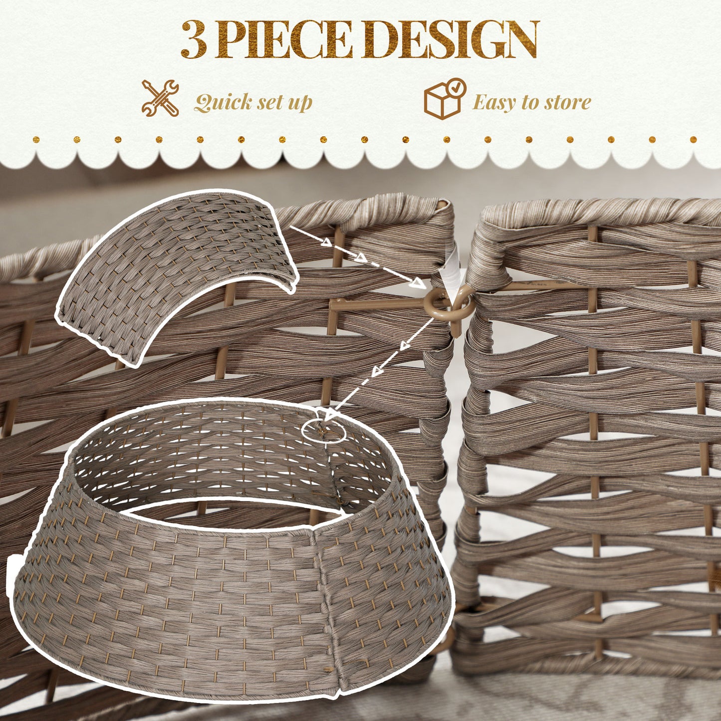 27 Inch Rustic Christmas Tree Skirt, Plastic Woven Christmas Tree Collar For Party, Holiday, Home Decoration, Coffee