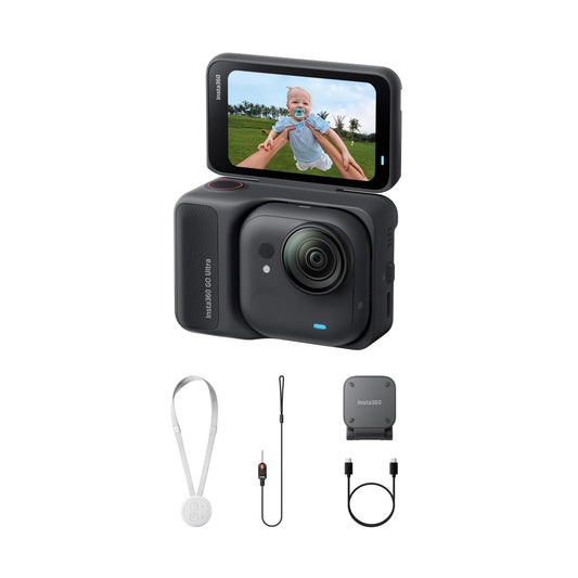 Insta360 GO Ultra Standard Bundle Midnight Black - Tiny Hands-Free 4K Cam, Lightweight & Portable, Low Light Excellence, Mount Anywhere, FlowState Stabilization, 200 Min Battery Life