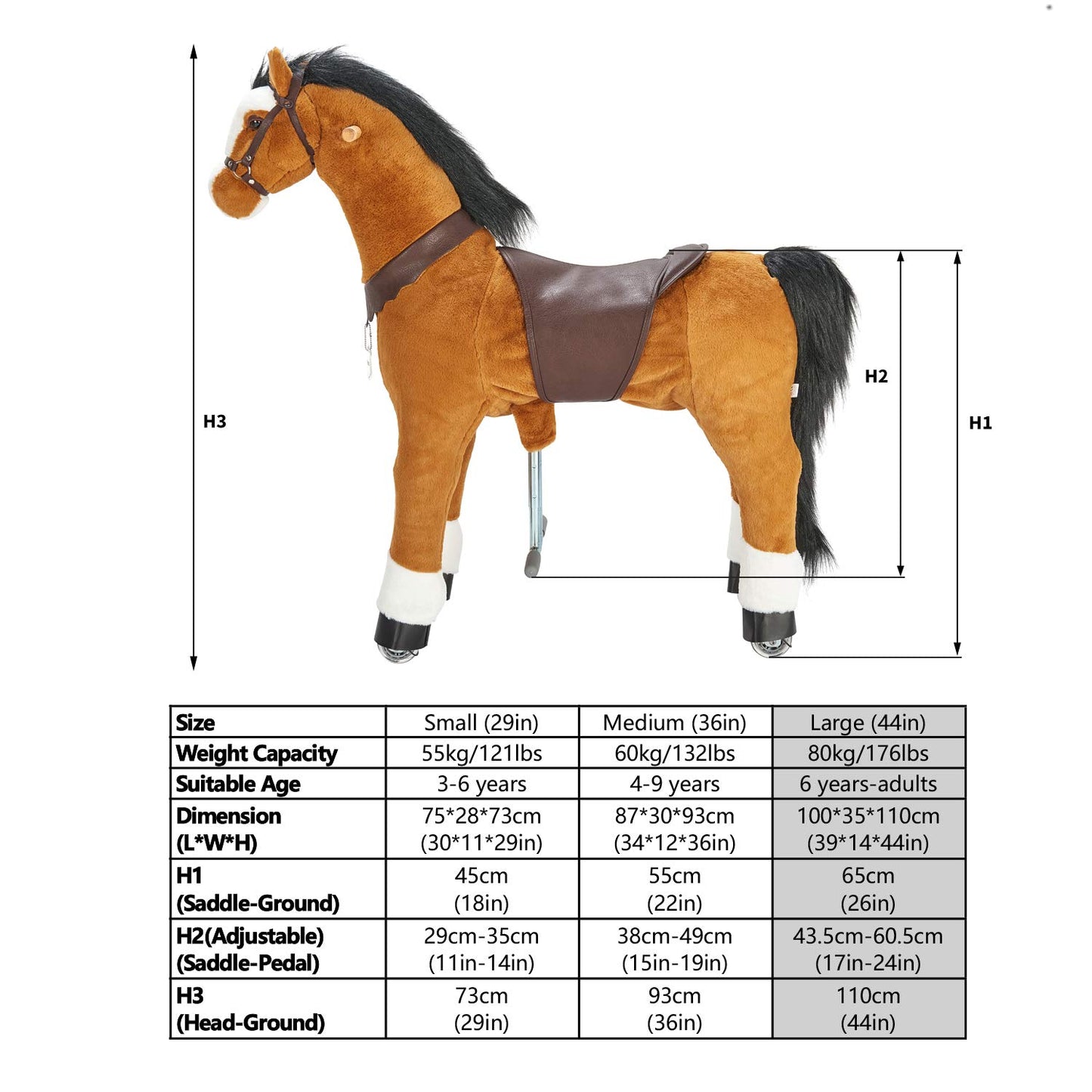 Ufree Large Mechanical Rocking Horse Toy, Ride on Bounce up and Down and Move, 44 inch for Children 6 to Adult (Black Mane and Tail)