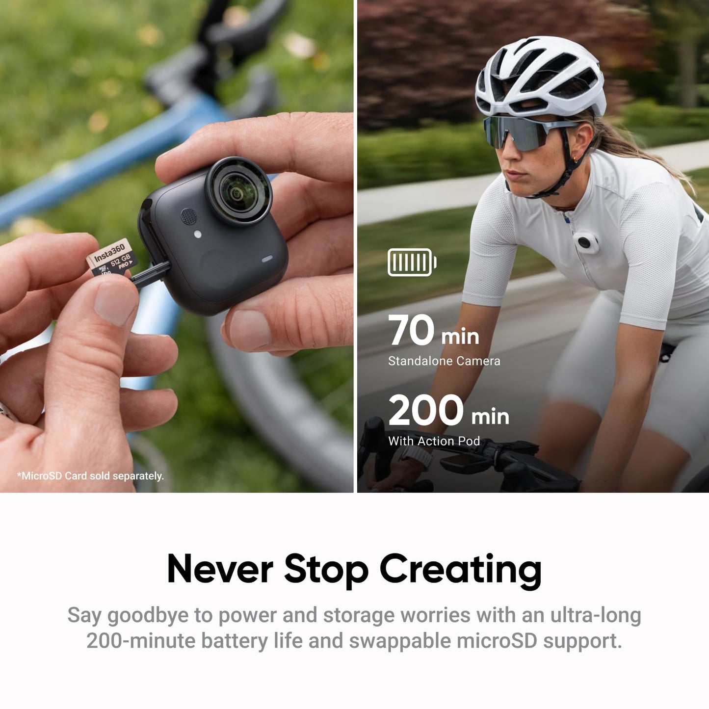 Insta360 GO Ultra Standard Bundle Midnight Black - Tiny Hands-Free 4K Cam, Lightweight & Portable, Low Light Excellence, Mount Anywhere, FlowState Stabilization, 200 Min Battery Life