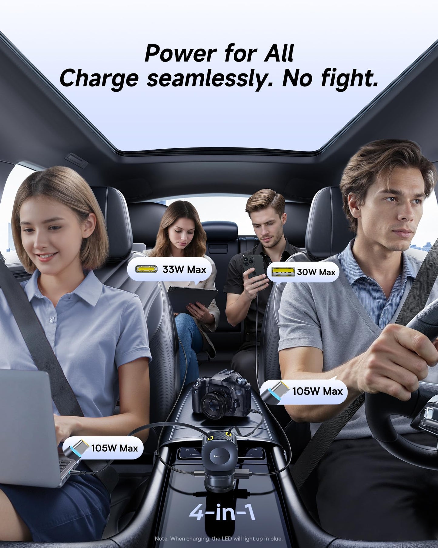 Baseus 163W Retractable Car Charger USB C Fast Charging, PrimeTrip VR2 Max 4 in 1 Fast Car Charger with Dual Retractable USB C Cable for iPhone 16 15 14 Pro Max, Samsung Galaxy S25 Ultra, Android